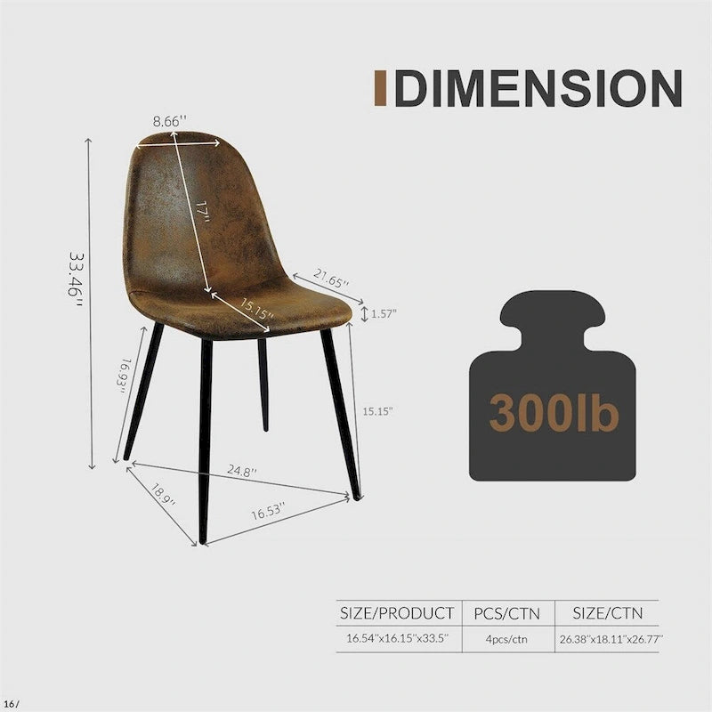 Sedia da pranzo con gambe in metallo, lino/scamosciato, set da 4