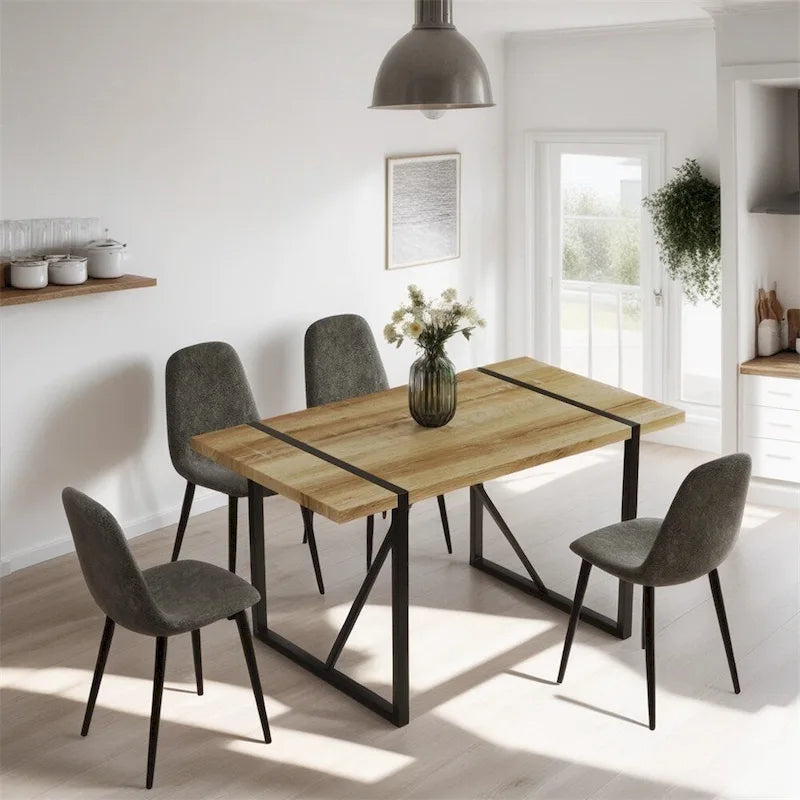 Sedia da pranzo con gambe in metallo, lino/scamosciato, set da 4