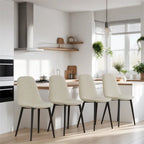 Sedia da pranzo con gambe in metallo, lino/scamosciato, set da 4