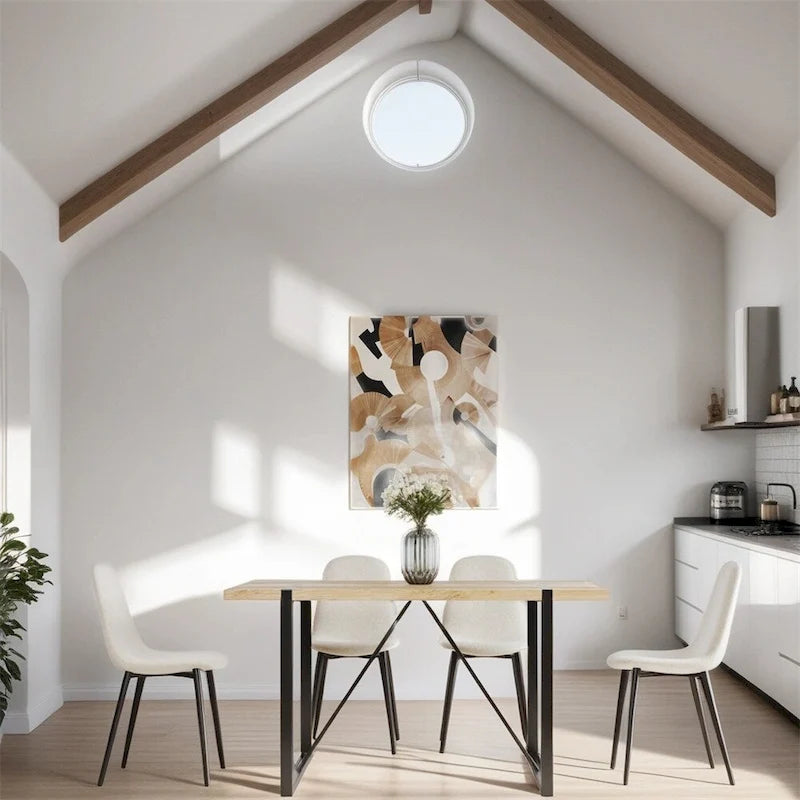 Sedia da pranzo con gambe in metallo, lino/scamosciato, set da 4