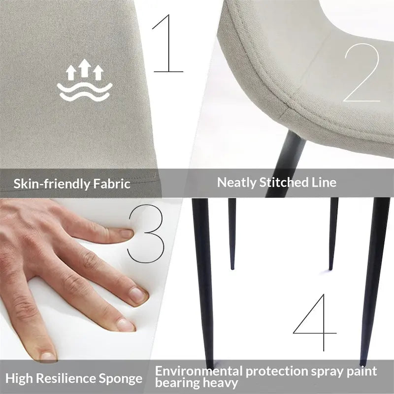 Sedia da pranzo con gambe in metallo, lino/scamosciato, set da 4