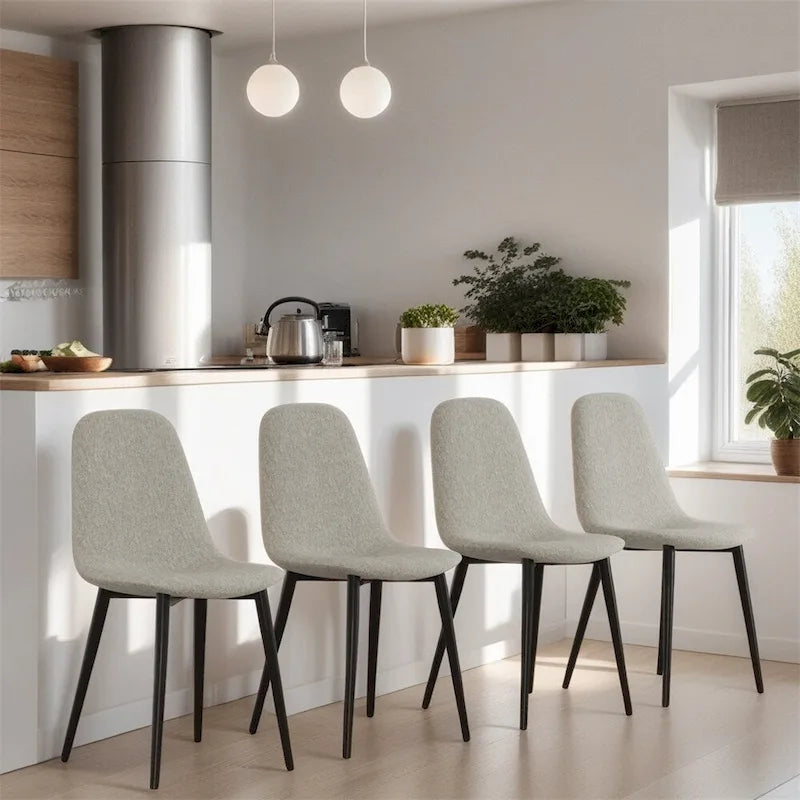 Sedia da pranzo con gambe in metallo, lino/scamosciato, set da 4
