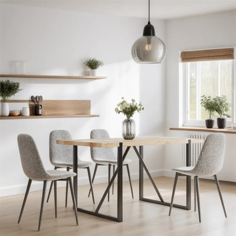 Sedia da pranzo con gambe in metallo, lino/scamosciato, set da 4