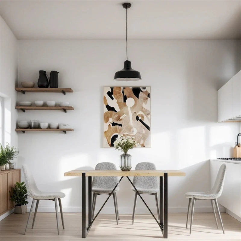Sedia da pranzo con gambe in metallo, lino/scamosciato, set da 4