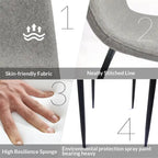 Sedia da pranzo con gambe in metallo, lino/scamosciato, set da 4