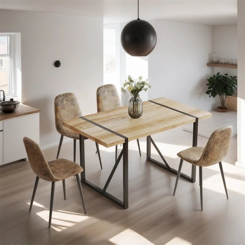 Sedia da pranzo con gambe in metallo, lino/scamosciato, set da 4