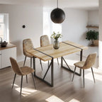 Sedia da pranzo con gambe in metallo, lino/scamosciato, set da 4