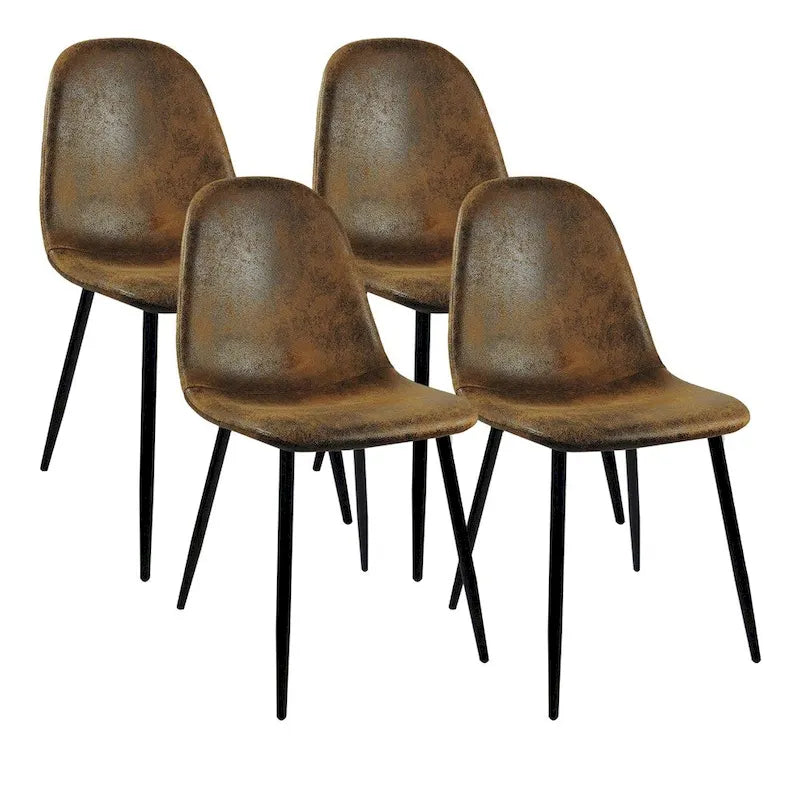Sedia da pranzo con gambe in metallo, lino/scamosciato, set da 4