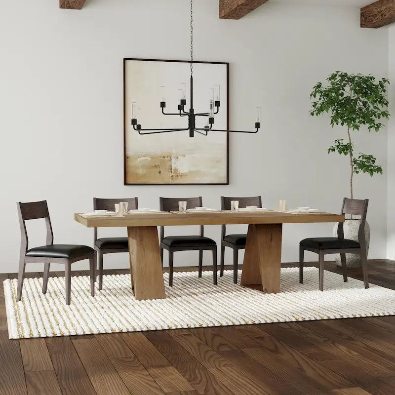 Tavolo da pranzo in rovere naturale di recupero con base geometrica – Posti a sedere fino a 8 persone