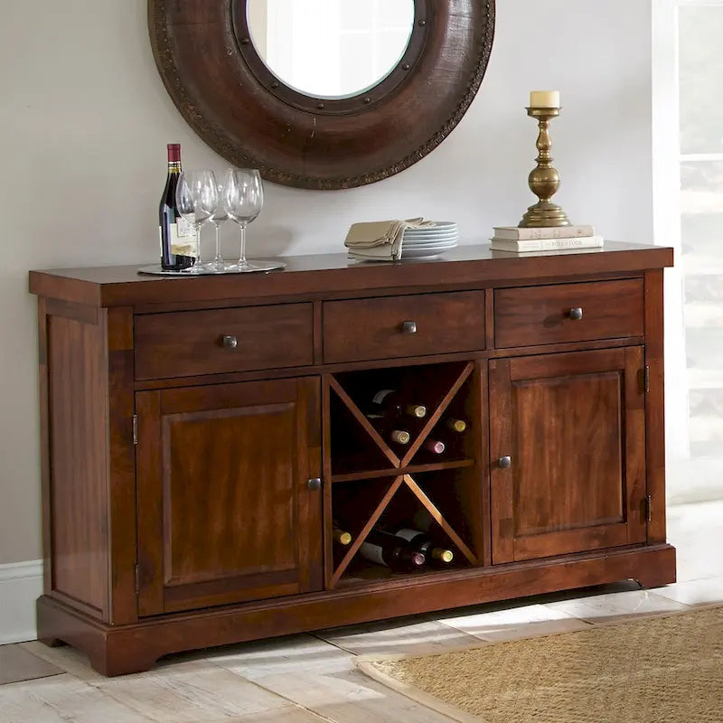 Comò/credenza a 3 cassetti marrone con portabottiglie, 1 pezzo