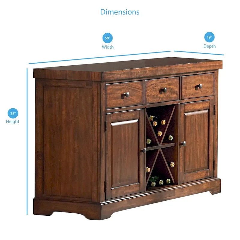 Comò/credenza a 3 cassetti marrone con portabottiglie, 1 pezzo
