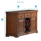 Comò/credenza a 3 cassetti marrone con portabottiglie, 1 pezzo