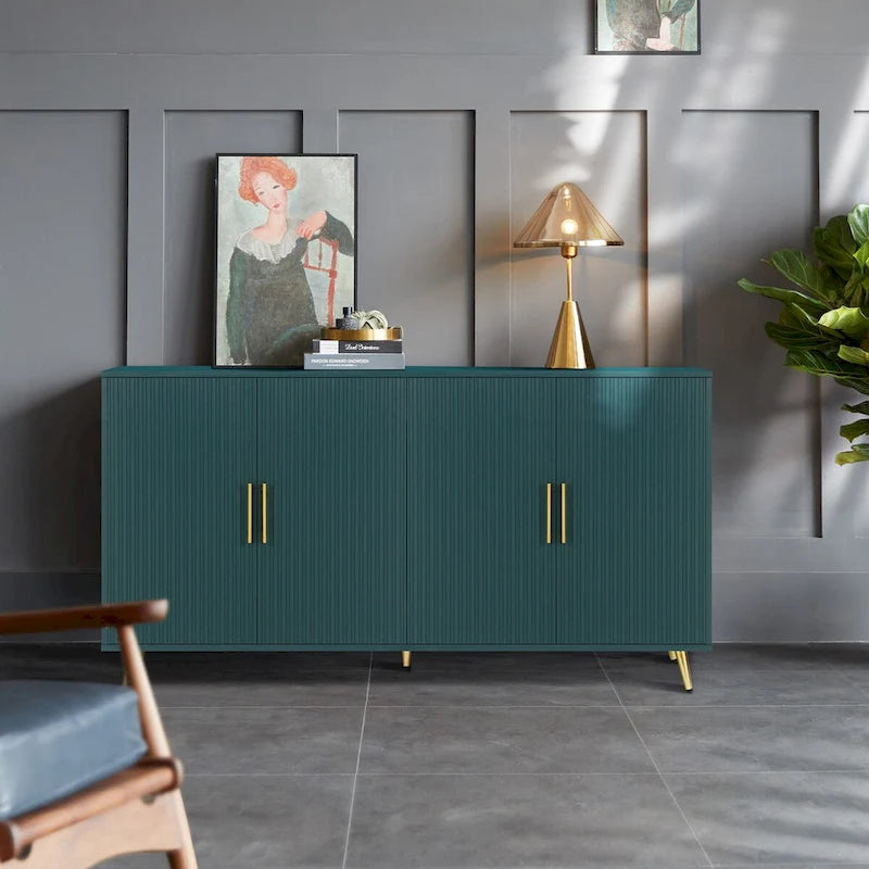 Accent Four Door Wood with Adjustable Shelves Storage Cabinet