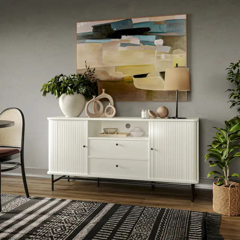 Credenza/Buffet curvo laterale marrone chiaro/bianco con ante a serrandina – 1 Unità