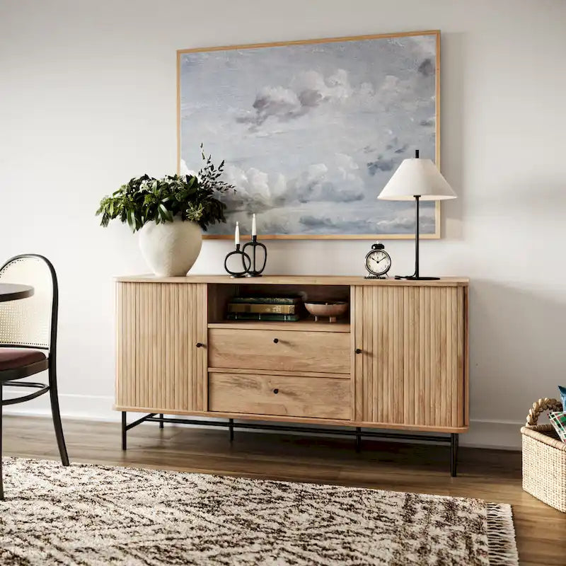 Credenza/Buffet curvo laterale marrone chiaro/bianco con ante a serrandina – 1 Unità