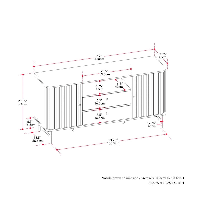 Credenza/Buffet curvo laterale marrone chiaro/bianco con ante a serrandina – 1 Unità