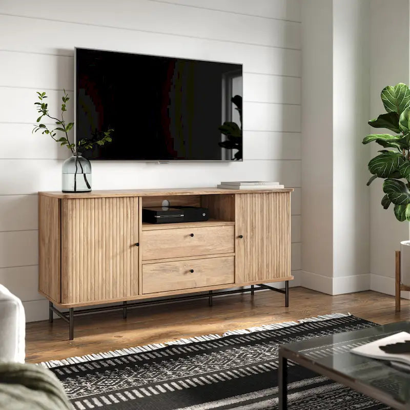 Credenza/Buffet curvo laterale marrone chiaro/bianco con ante a serrandina – 1 Unità