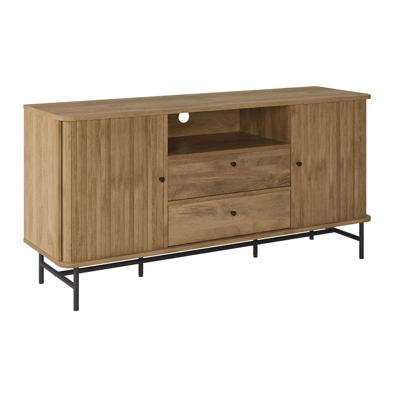 Credenza/Buffet curvo laterale marrone chiaro/bianco con ante a serrandina – 1 Unità