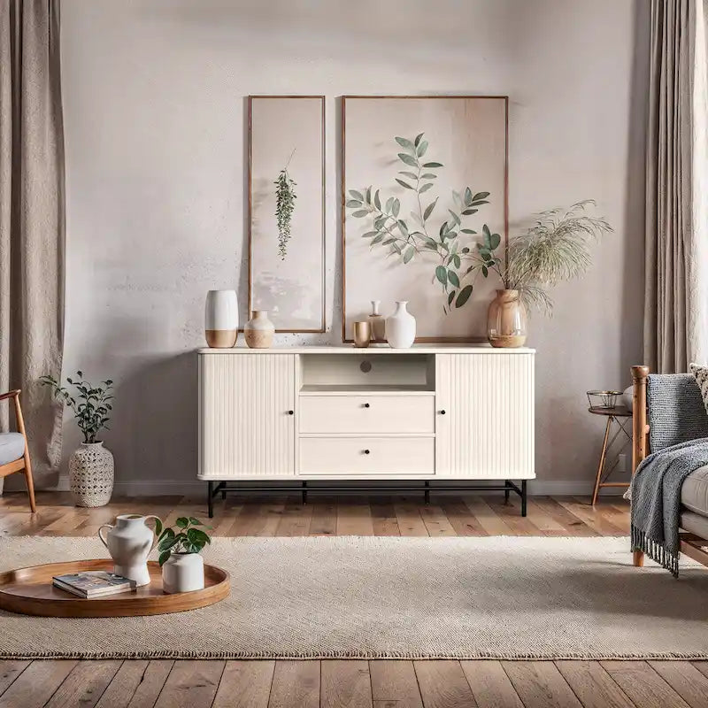 Credenza/Buffet curvo laterale marrone chiaro/bianco con ante a serrandina – 1 Unità