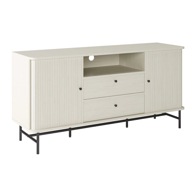 Credenza/Buffet curvo laterale marrone chiaro/bianco con ante a serrandina – 1 Unità