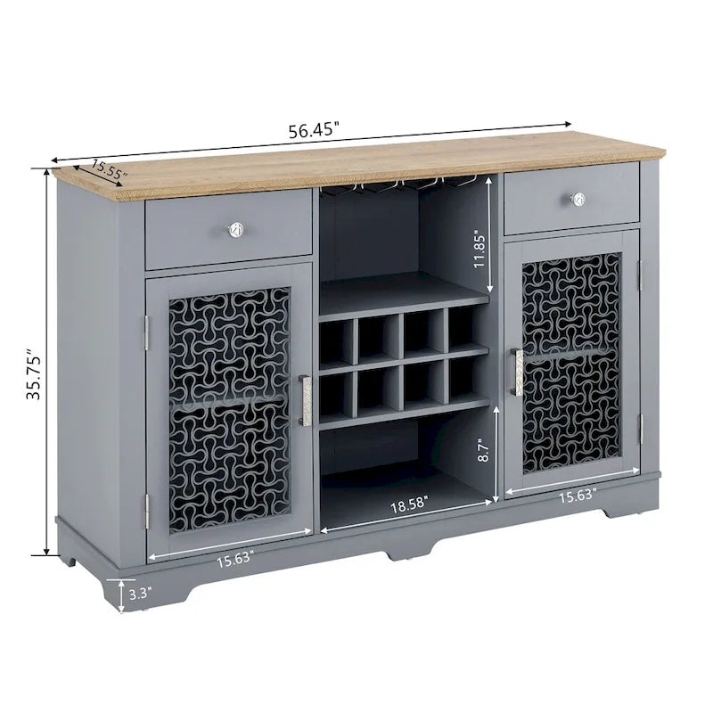 Credenza/Mobile Buffet Azzurro con Ante in Vetro e Cassetti
