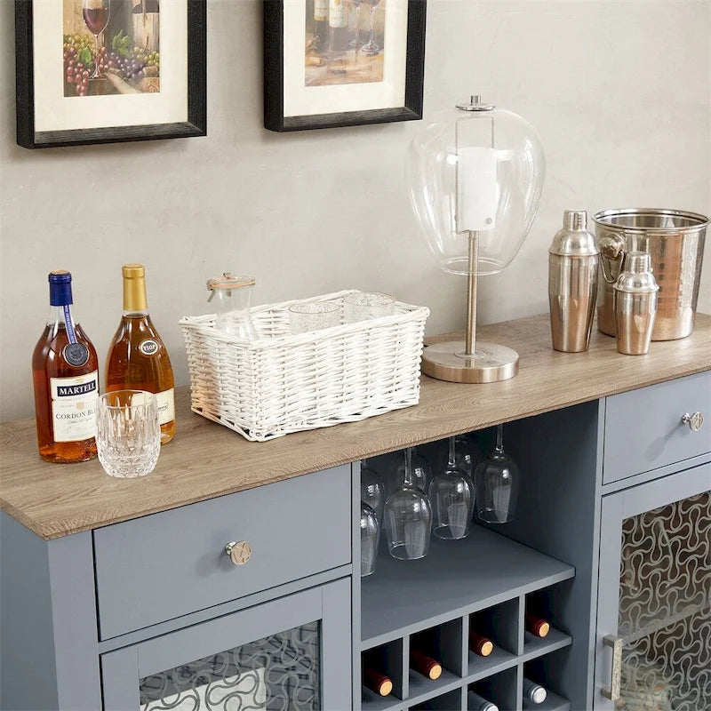 Credenza/Mobile Buffet Azzurro con Ante in Vetro e Cassetti
