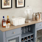 Credenza/Mobile Buffet Azzurro con Ante in Vetro e Cassetti