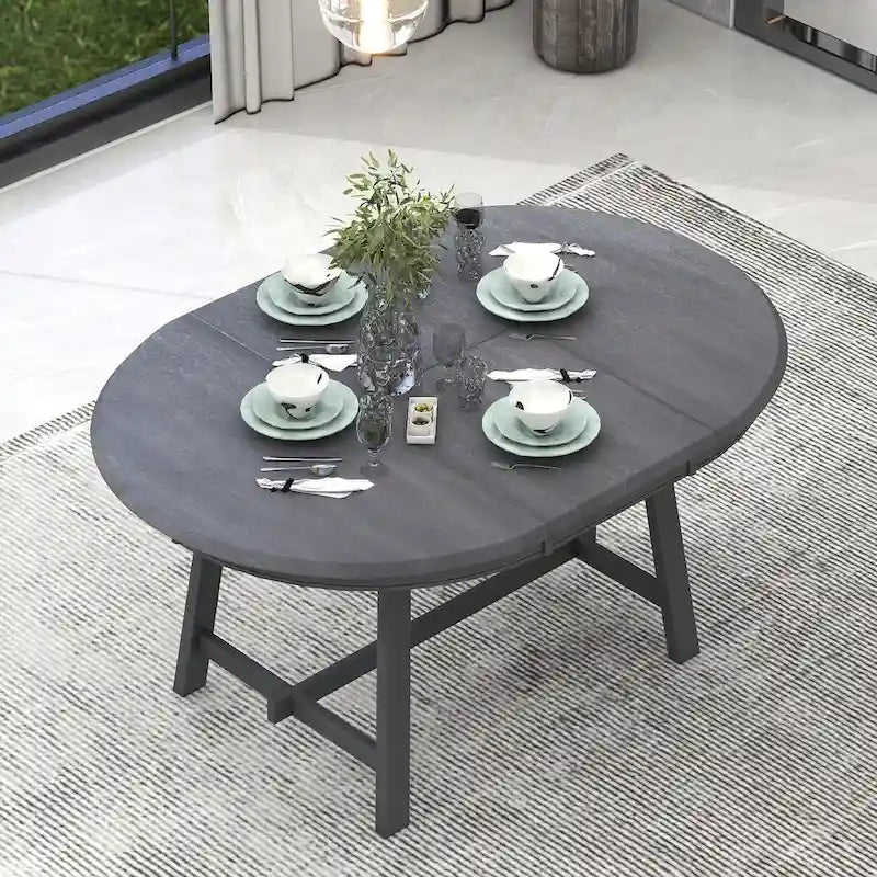 Tavolo da pranzo rotondo allungabile lavato grigio/legno naturale, 4 posti