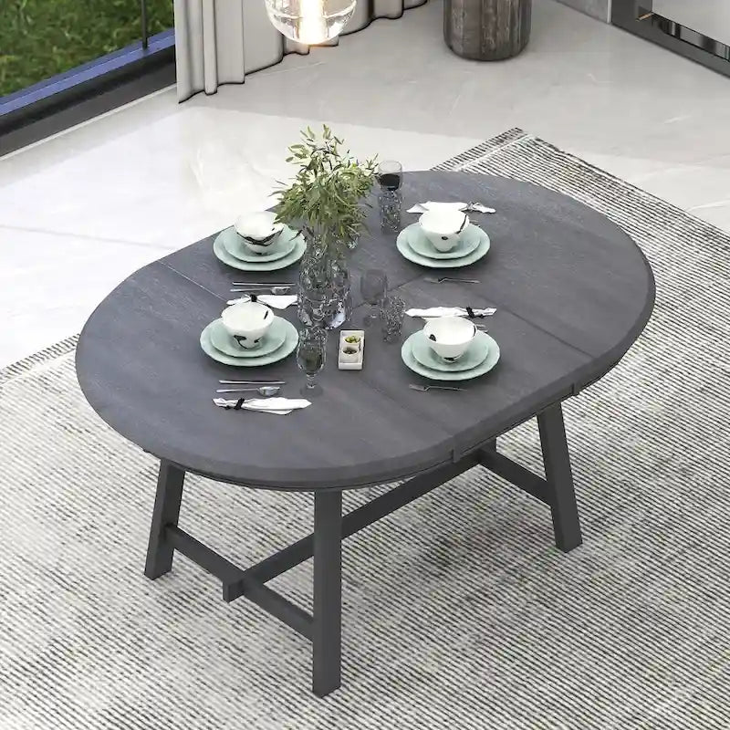 Tavolo da pranzo rotondo allungabile lavato grigio/legno naturale, 4 posti