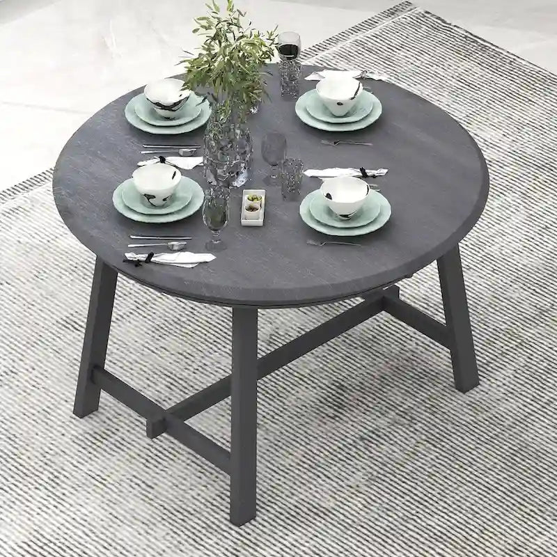 Tavolo da pranzo rotondo allungabile lavato grigio/legno naturale, 4 posti