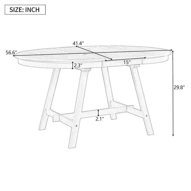 Tavolo da pranzo rotondo allungabile lavato grigio/legno naturale, 4 posti