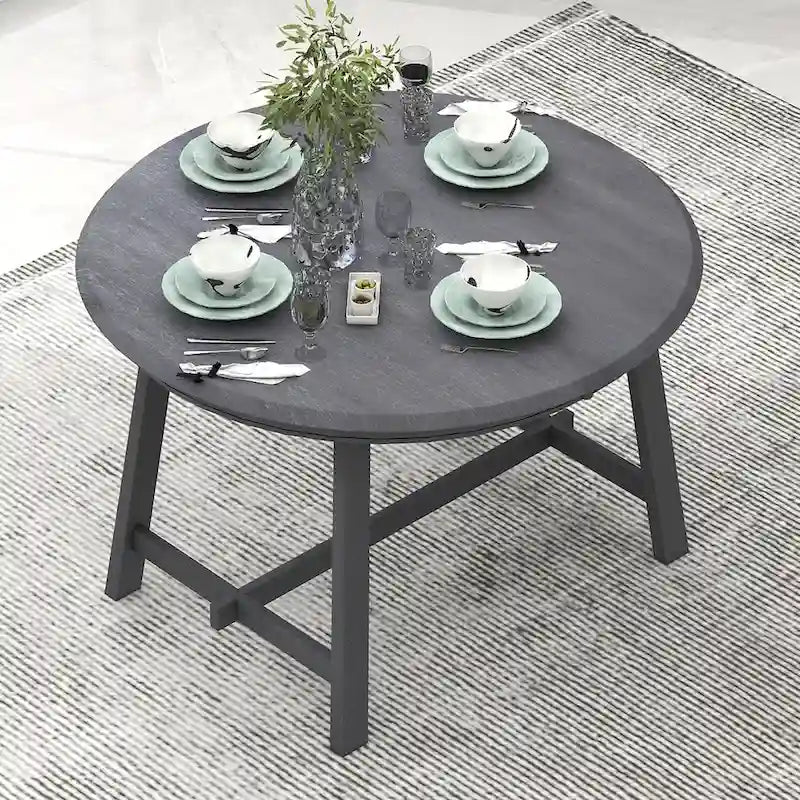 Tavolo da pranzo rotondo allungabile lavato grigio/legno naturale, 4 posti
