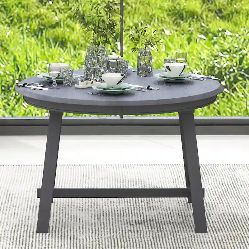 Tavolo da pranzo rotondo allungabile lavato grigio/legno naturale, 4 posti