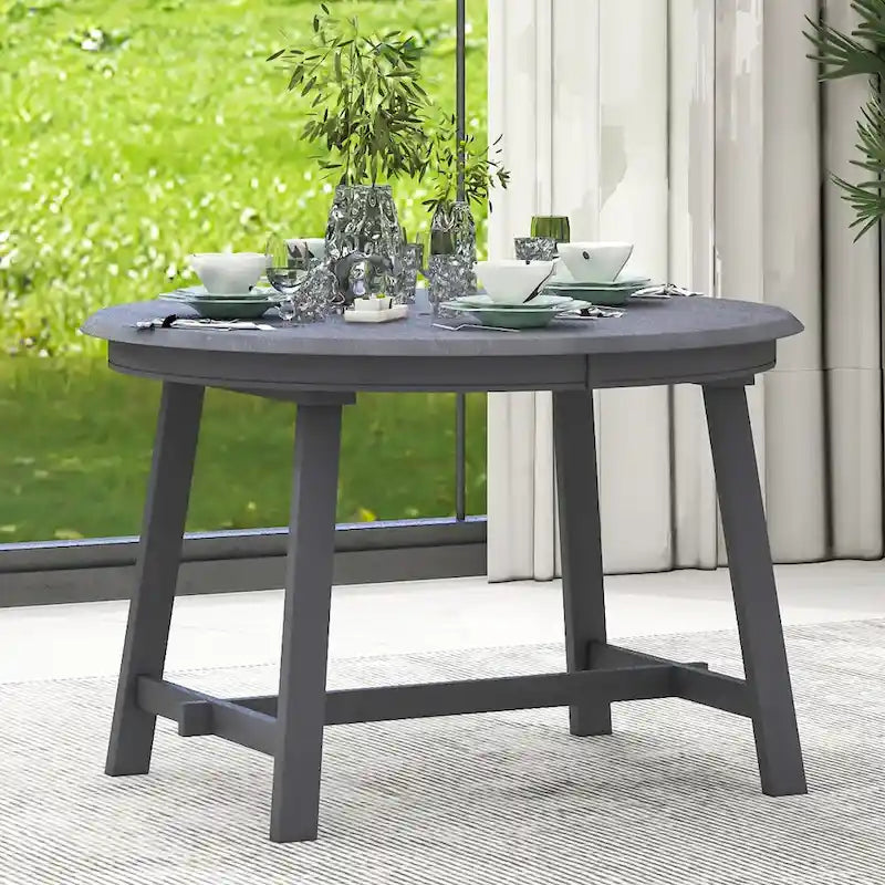 Tavolo da pranzo rotondo allungabile lavato grigio/legno naturale, 4 posti