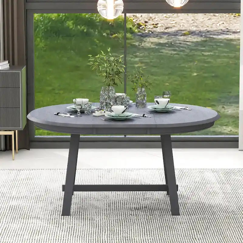 Tavolo da pranzo rotondo allungabile lavato grigio/legno naturale, 4 posti