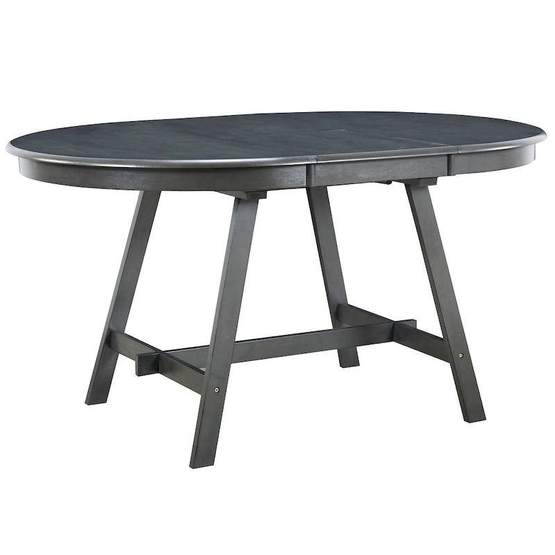 Tavolo da pranzo rotondo allungabile lavato grigio/legno naturale, 4 posti