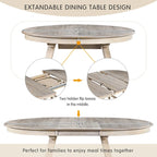 Tavolo da pranzo rotondo allungabile lavato grigio/legno naturale, 4 posti