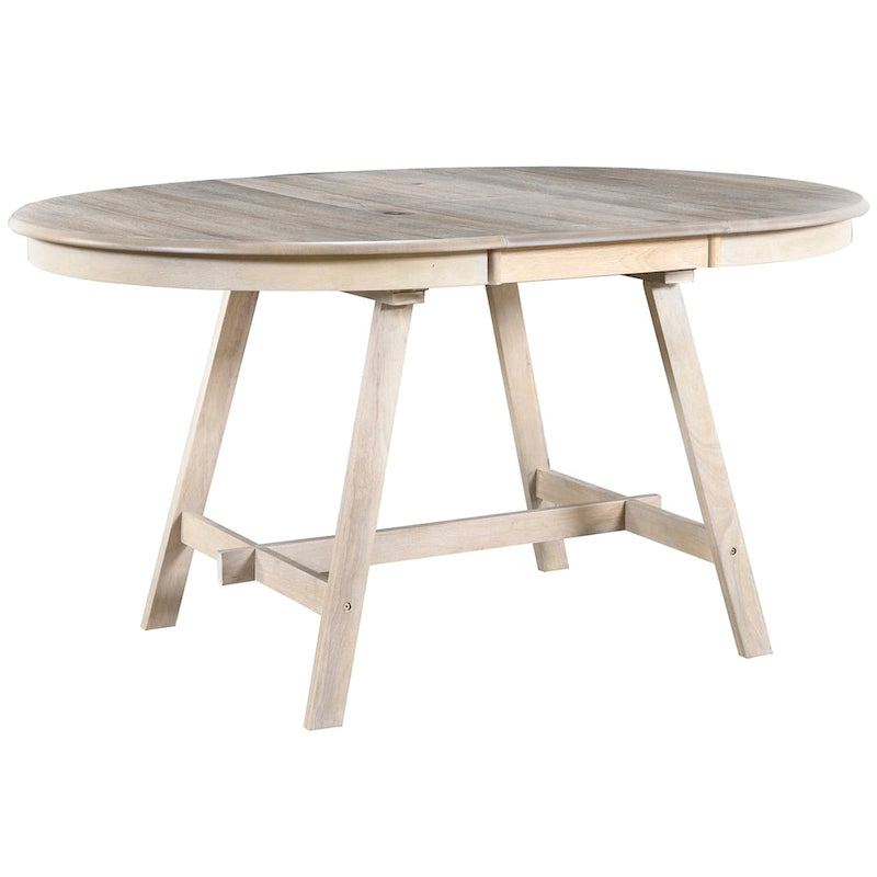 Tavolo da pranzo rotondo allungabile lavato grigio/legno naturale, 4 posti