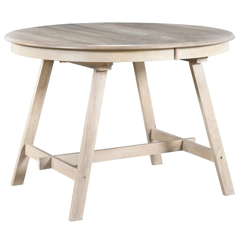 Tavolo da pranzo rotondo allungabile lavato grigio/legno naturale, 4 posti
