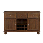 Credenza Noce con Porta Bottiglie, 3 Cassetti e 2 Ante