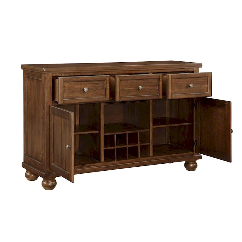 Credenza Noce con Porta Bottiglie, 3 Cassetti e 2 Ante