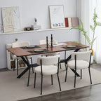 Sedia da pranzo in tessuto Teddy bianco/nero con gambe in metallo – Set da 4