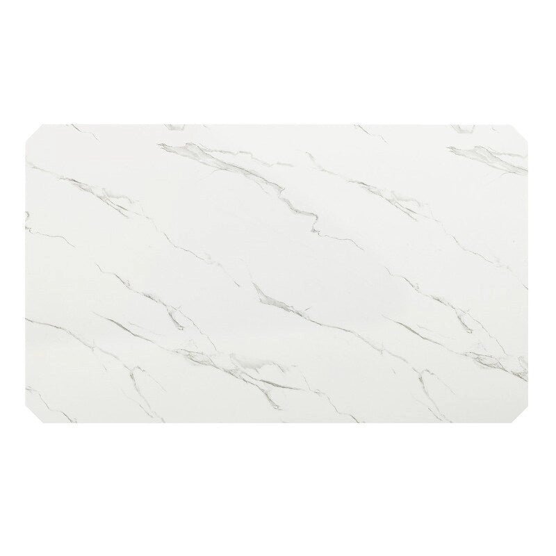 Tavolo da Pranzo in Finto Marmo Bianco, Gambe in Legno Marrone, Posti 4–6
