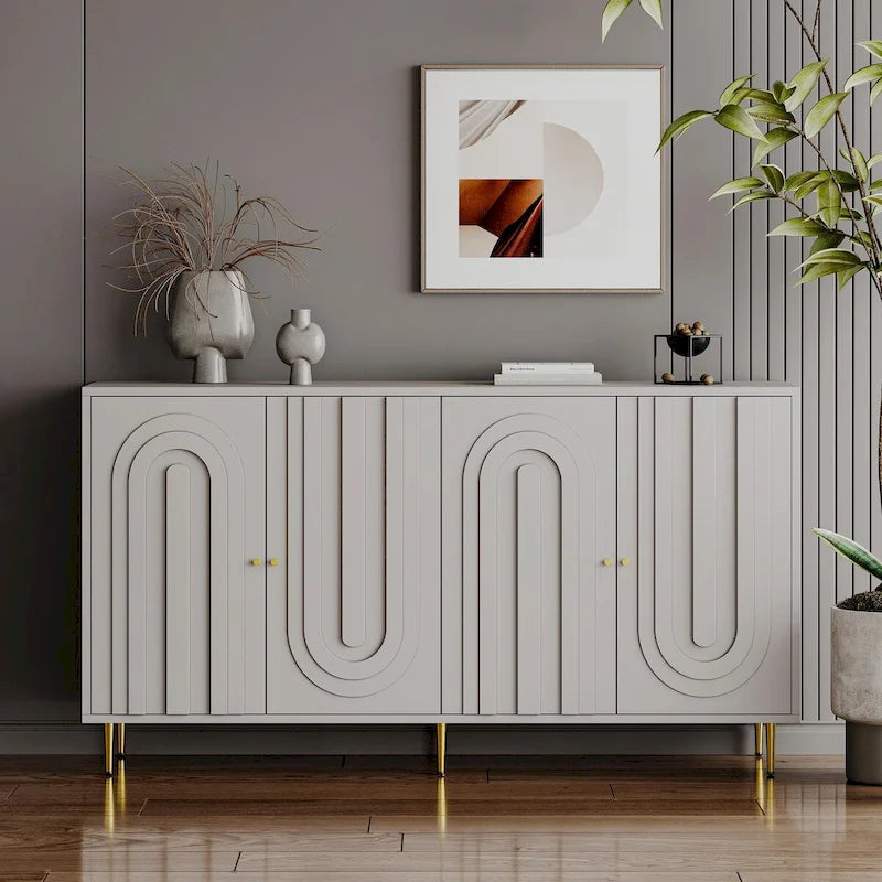 Credenza laccata opaca grigio/blu a 4 ante – 1 unità
