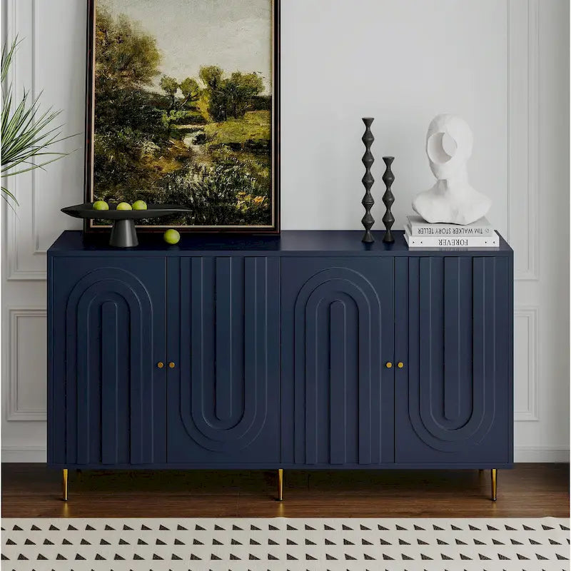 Credenza laccata opaca grigio/blu a 4 ante – 1 unità