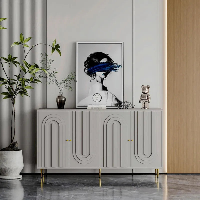 Credenza laccata opaca grigio/blu a 4 ante – 1 unità