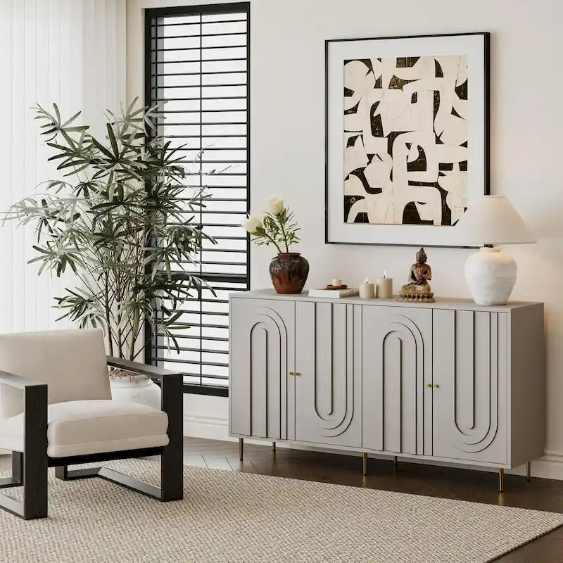 Credenza laccata opaca grigio/blu a 4 ante – 1 unità