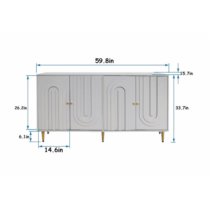 Credenza laccata opaca grigio/blu a 4 ante – 1 unità