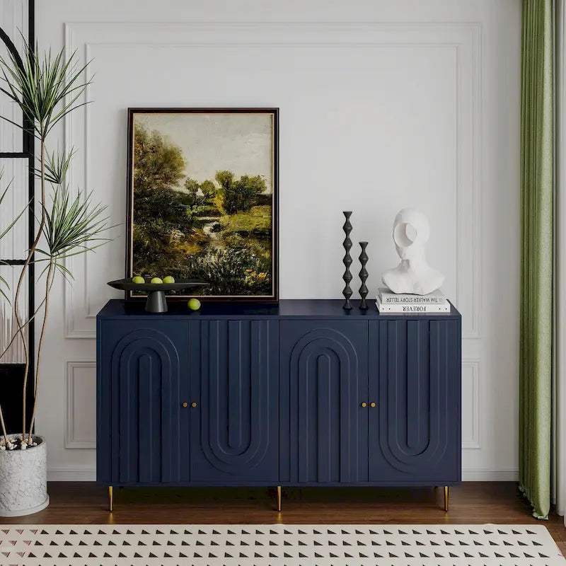 Credenza laccata opaca grigio/blu a 4 ante – 1 unità