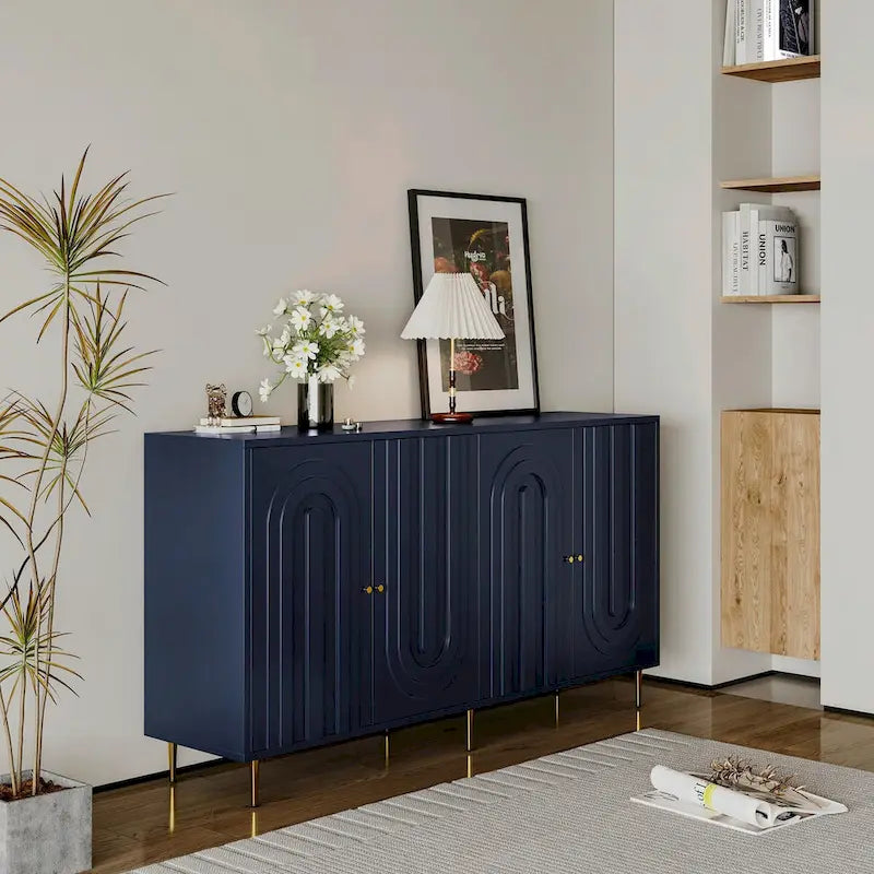 Credenza laccata opaca grigio/blu a 4 ante – 1 unità